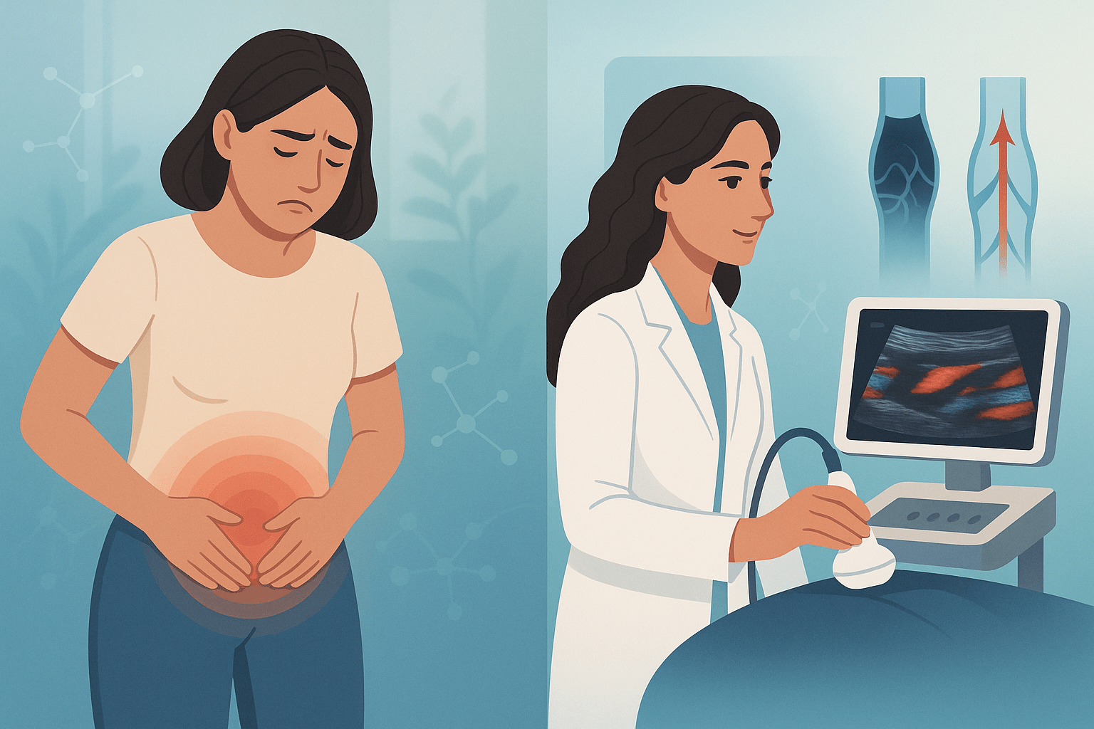 Illustrazione medica del varicocele pelvico