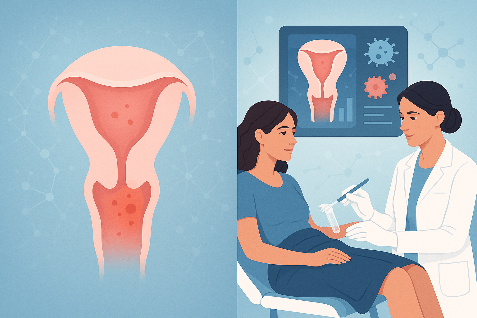 Illustrazione medico-informativa riguardo la flogosi nel Pap test