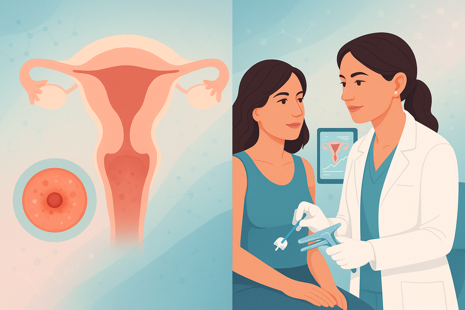 Illustrazione descrittiva del Pap test e flogosi cervicale